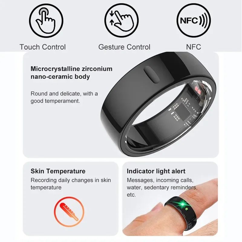 NFC Ceramic Smart Ring LED Gesture Control Health Sport Tracker