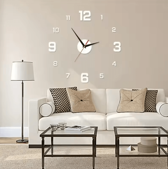 Large DIY 3D Wall Clock – Modern Acrylic Mirror Frameless Wall Clock Decor for Living Room & Home