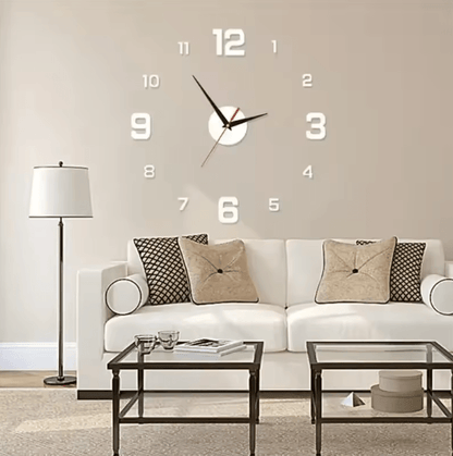 Large DIY 3D Wall Clock – Modern Acrylic Mirror Frameless Wall Clock Decor for Living Room & Home