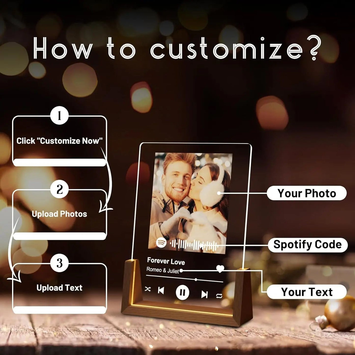 Custom Spotify Acrylic Music Plaque Lamp – Personalized Photo Frame Night Light Romantic Gift