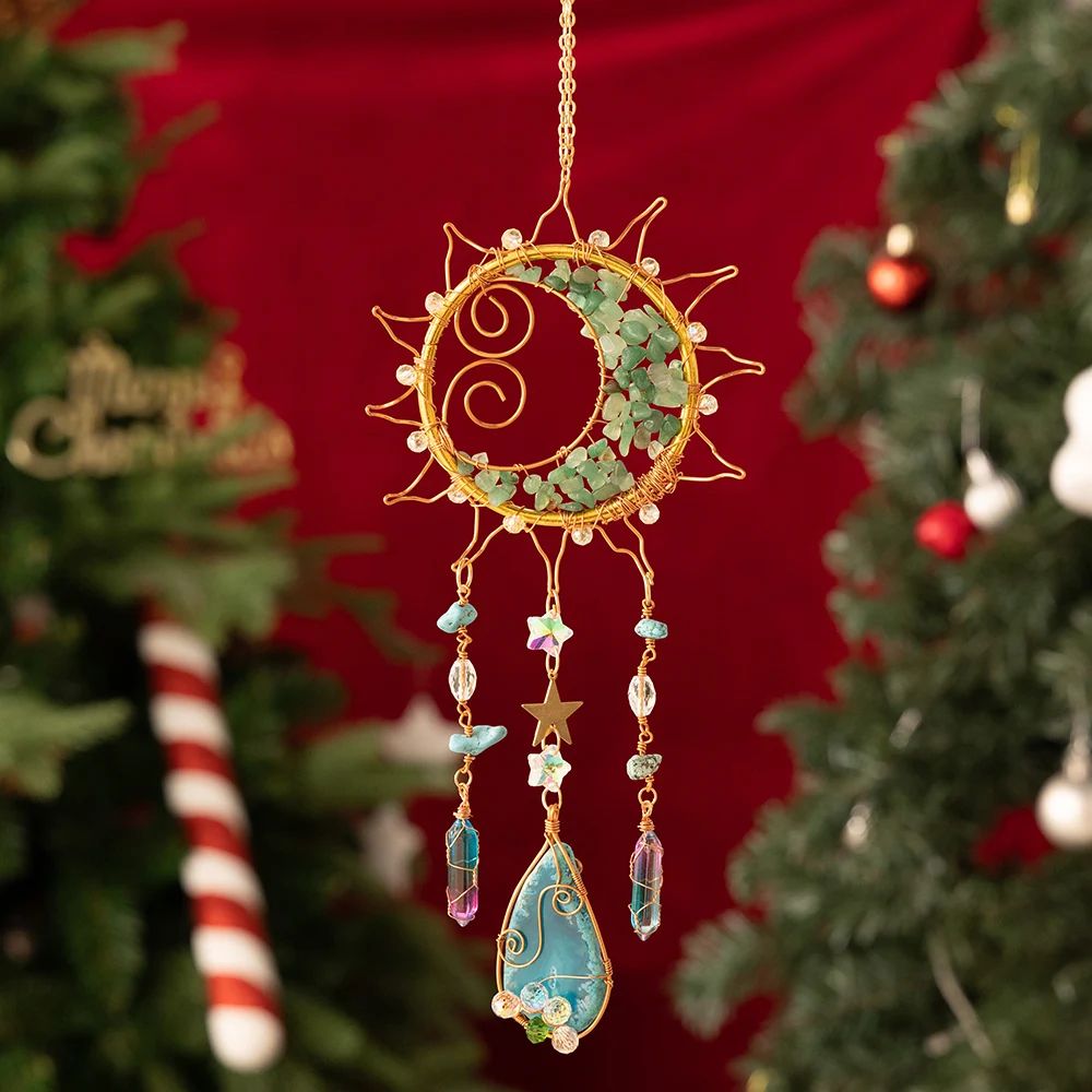 Crystal Sun Moon Wind Chime Prism Suncatcher Decor