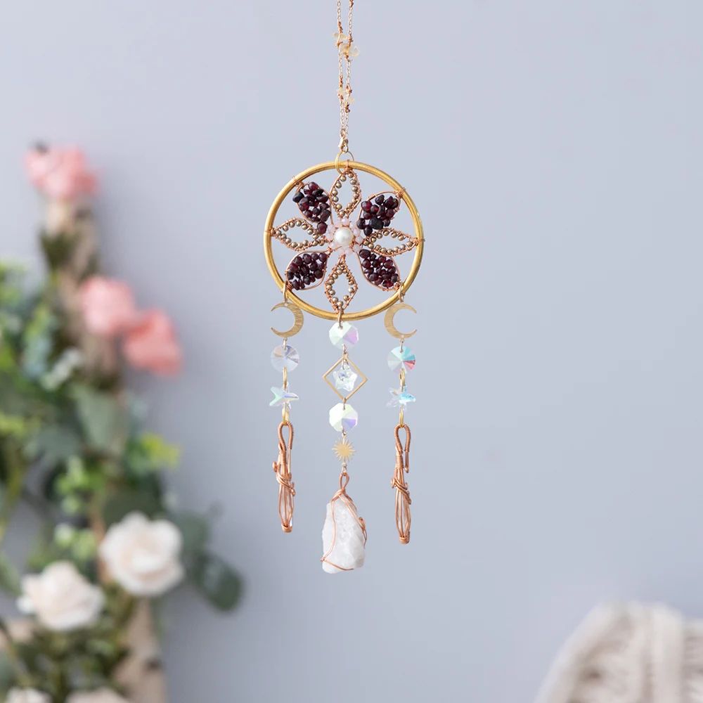 Crystal Sun Moon Wind Chime Prism Suncatcher Decor