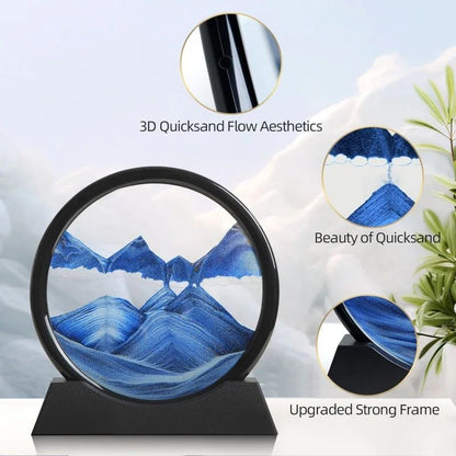 3D Moving Sand Art Hourglass Frame – Round Deep Sea Quicksand Glass Decor