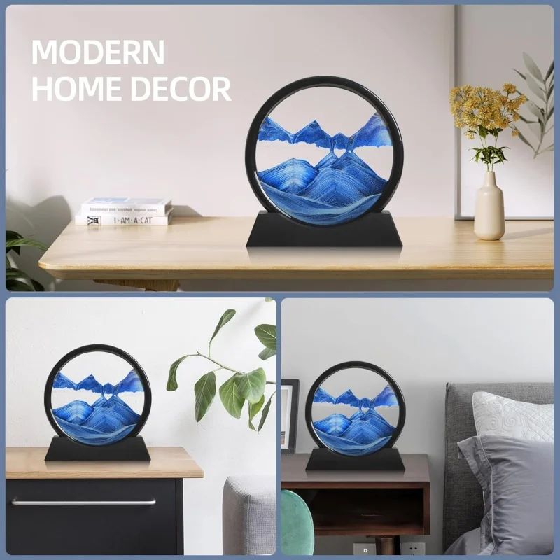 3D Moving Sand Art Hourglass Frame – Round Deep Sea Quicksand Glass Decor