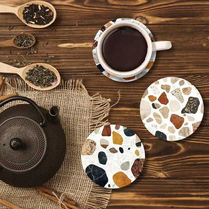 Modern Abstract Stone Coaster Set | 6-Piece Wooden Desktop Insulation Mats