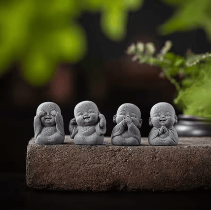 Cute Zen Monk Statue Set – Serene Meditation Decor for Home, Desk & Garden