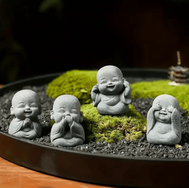 Cute Zen Monk Statue Set – Serene Meditation Decor for Home, Desk & Garden