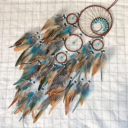 Tree of Life Dream Catcher Wind Chime – Vintage Boho Hanging Decor with Natural Feathers