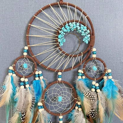 Tree of Life Dream Catcher Wind Chime – Vintage Boho Hanging Decor with Natural Feathers