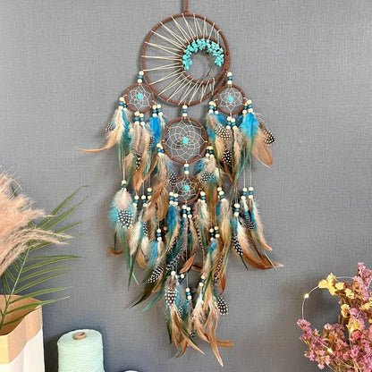 Tree of Life Dream Catcher Wind Chime – Vintage Boho Hanging Decor with Natural Feathers