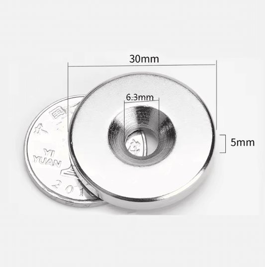 N52 Countersunk Neodymium Magnet Set – Heavy Duty 30mm Disc with Mounting Hole