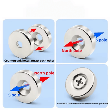 N52 Countersunk Neodymium Magnet Set – Heavy Duty 30mm Disc with Mounting Hole