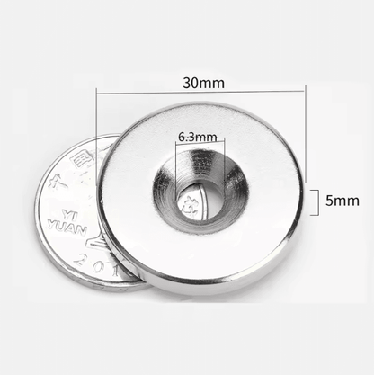 N52 Countersunk Neodymium Magnet Set – Heavy Duty 30mm Disc with Mounting Hole