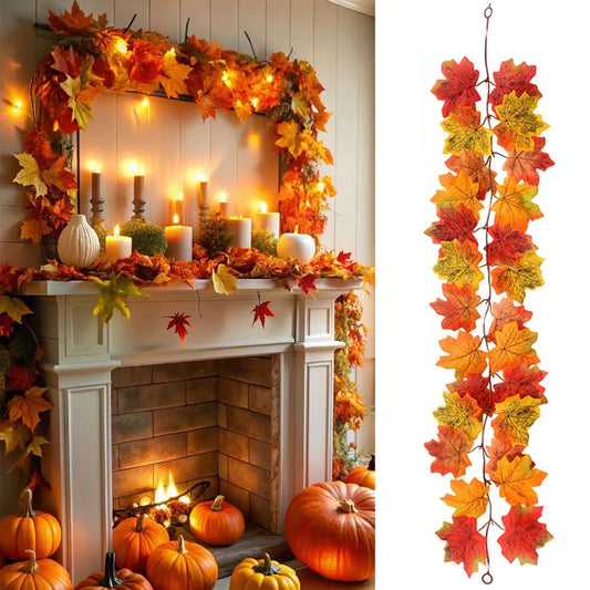 Harvest Glow Artificial Maple Leaf Garland for Fireplace, Wedding & Thanksgiving Decor
