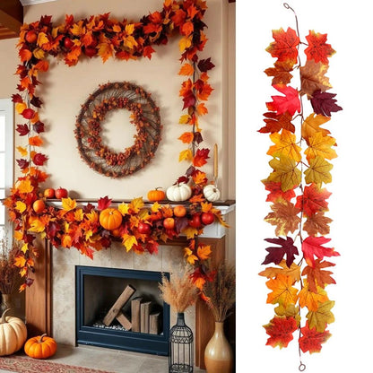 Harvest Glow Artificial Maple Leaf Garland for Fireplace, Wedding & Thanksgiving Decor