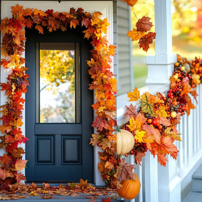 Harvest Glow Artificial Maple Leaf Garland for Fireplace, Wedding & Thanksgiving Decor