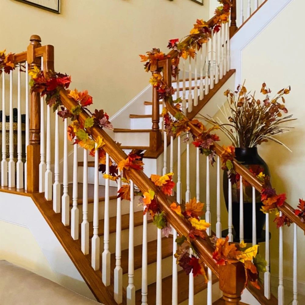 Harvest Glow Artificial Maple Leaf Garland for Fireplace, Wedding & Thanksgiving Decor