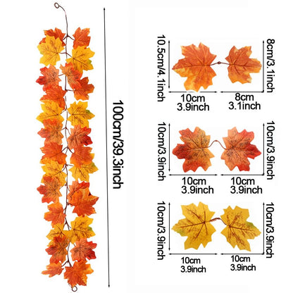 Harvest Glow Artificial Maple Leaf Garland for Fireplace, Wedding & Thanksgiving Decor