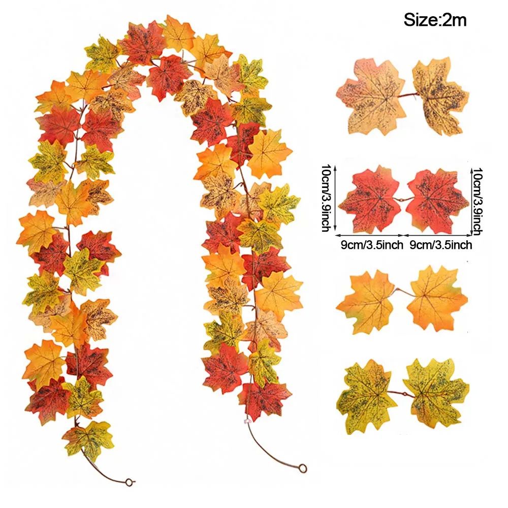 Harvest Glow Artificial Maple Leaf Garland for Fireplace, Wedding & Thanksgiving Decor
