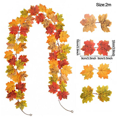 Harvest Glow Artificial Maple Leaf Garland for Fireplace, Wedding & Thanksgiving Decor