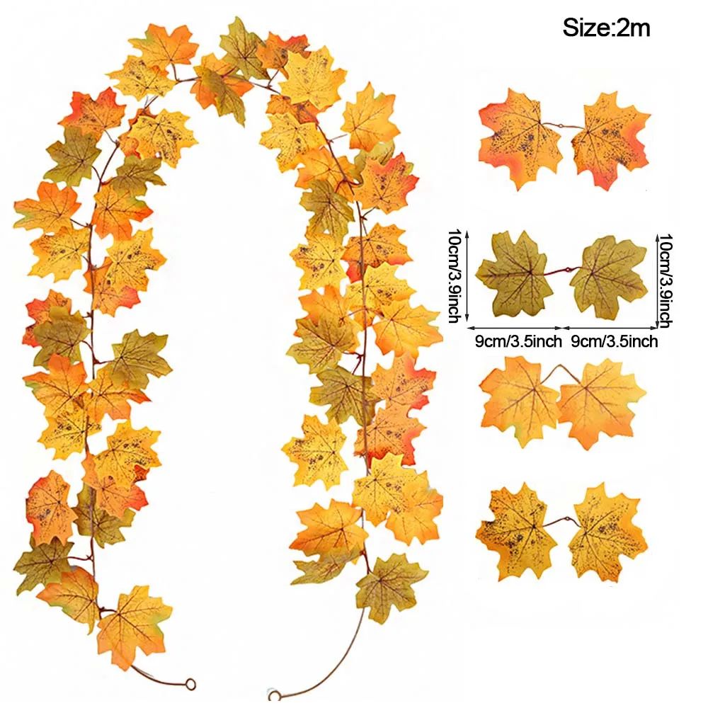 Harvest Glow Artificial Maple Leaf Garland for Fireplace, Wedding & Thanksgiving Decor