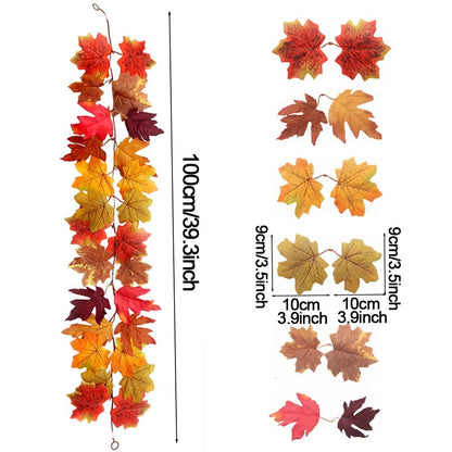 Harvest Glow Artificial Maple Leaf Garland for Fireplace, Wedding & Thanksgiving Decor