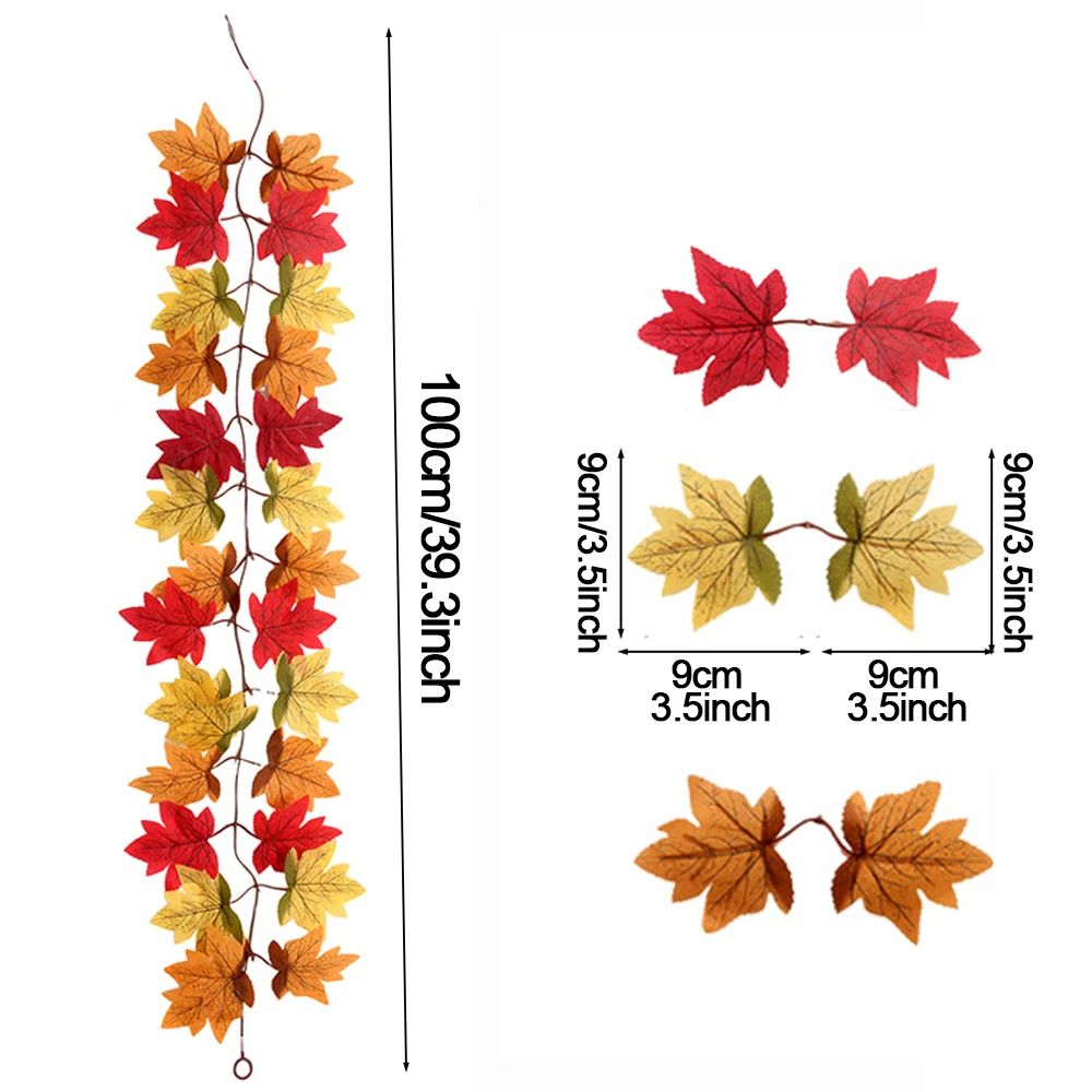 Harvest Glow Artificial Maple Leaf Garland for Fireplace, Wedding & Thanksgiving Decor