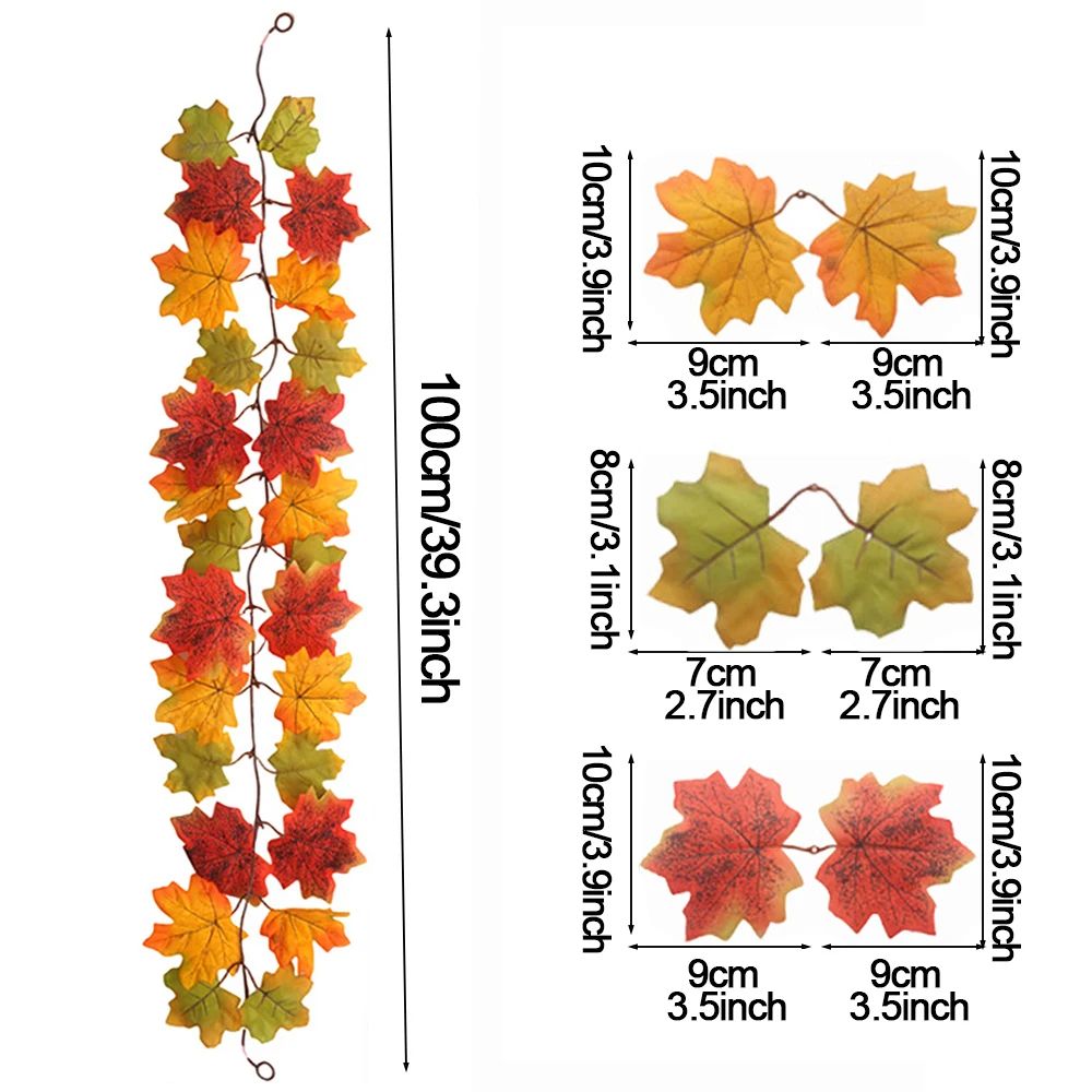 Harvest Glow Artificial Maple Leaf Garland for Fireplace, Wedding & Thanksgiving Decor