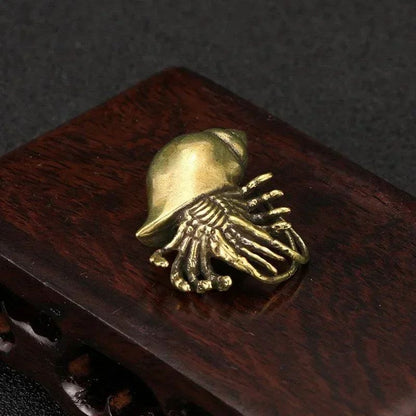 Vintage Brass Hermit Crab Figurine – Handmade Copper Sea Animal Desktop Decor