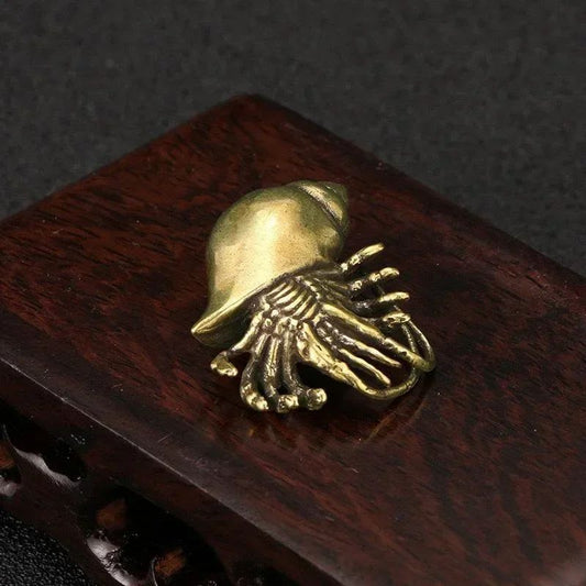 Vintage Brass Hermit Crab Figurine – Handmade Copper Sea Animal Desktop Decor
