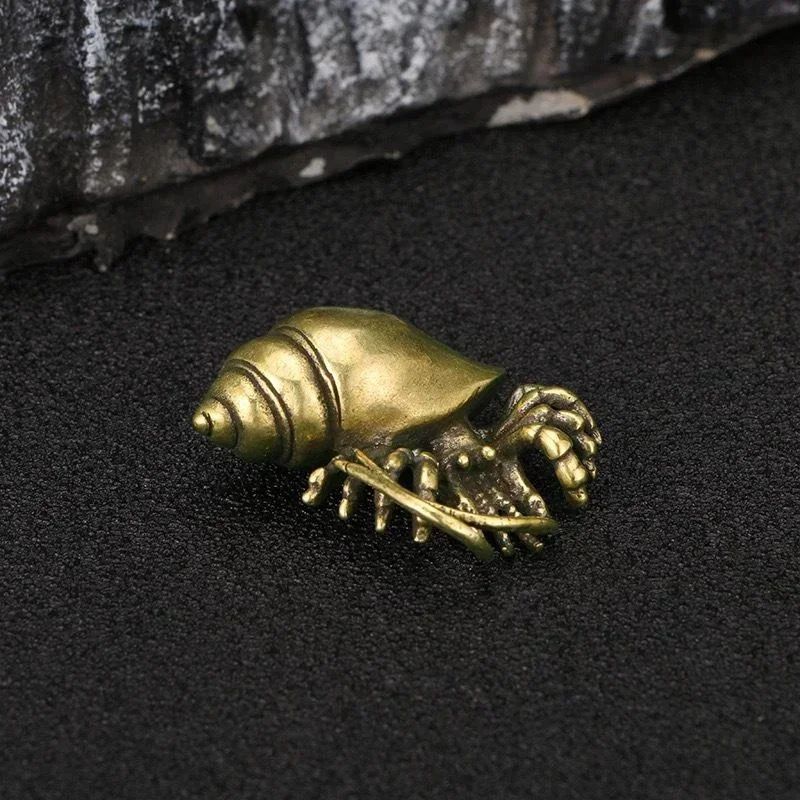 Vintage Brass Hermit Crab Figurine – Handmade Copper Sea Animal Desktop Decor