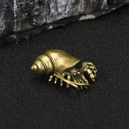 Vintage Brass Hermit Crab Figurine – Handmade Copper Sea Animal Desktop Decor