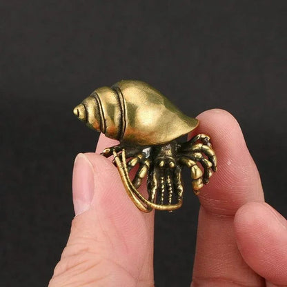 Vintage Brass Hermit Crab Figurine – Handmade Copper Sea Animal Desktop Decor