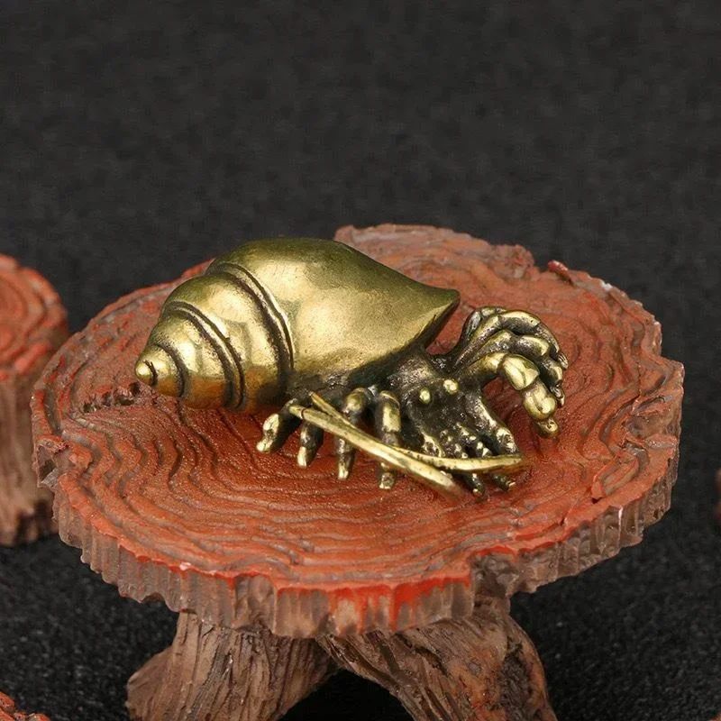 Vintage Brass Hermit Crab Figurine – Handmade Copper Sea Animal Desktop Decor