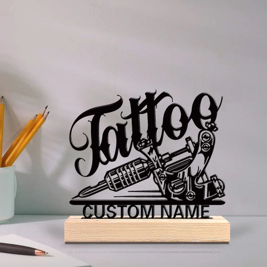 Personalized Tattoo Artist Metal Statue with Wooden Base