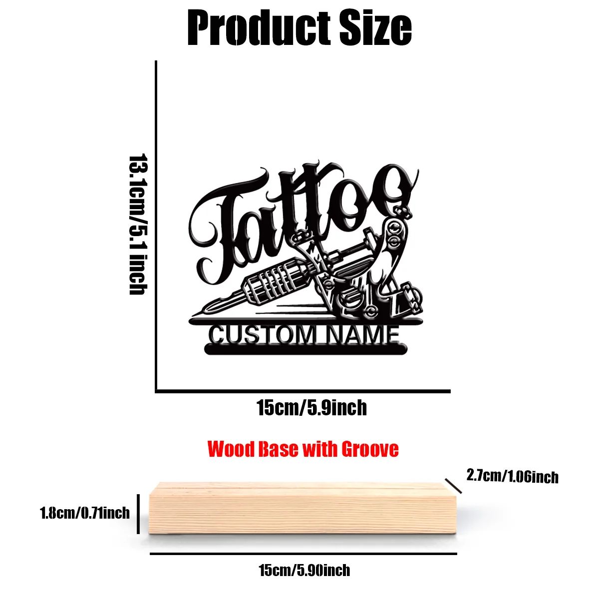 Personalized Tattoo Artist Metal Statue with Wooden Base