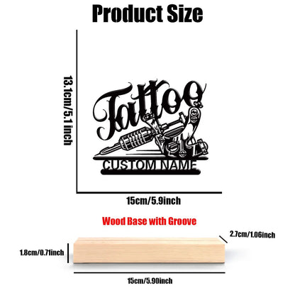Personalized Tattoo Artist Metal Statue with Wooden Base