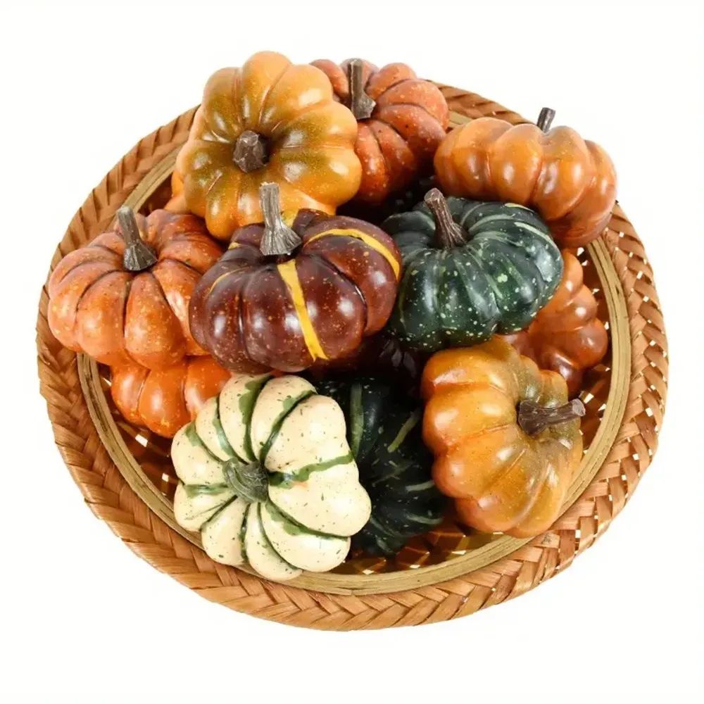 HarvestGlow Artificial Pumpkins for Thanksgiving Table Decor and DIY Fall Centerpieces (9pcs)