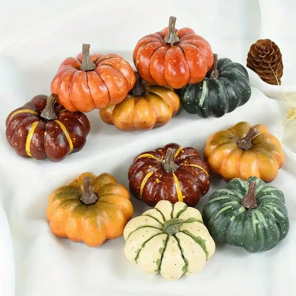 HarvestGlow Artificial Pumpkins for Thanksgiving Table Decor and DIY Fall Centerpieces (9pcs)