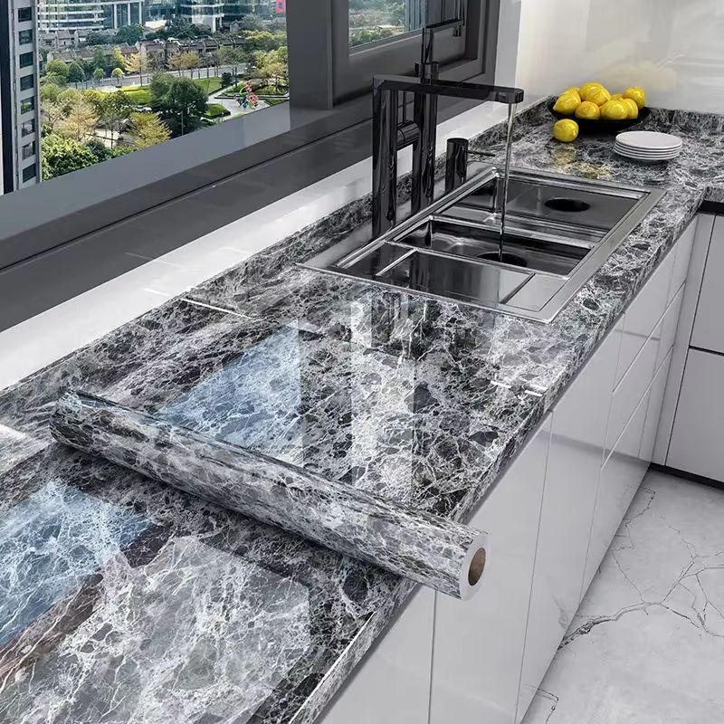 Marble Peel and Stick Wallpaper Waterproof Self Adhesive Kitchen Wall Sticker Roll