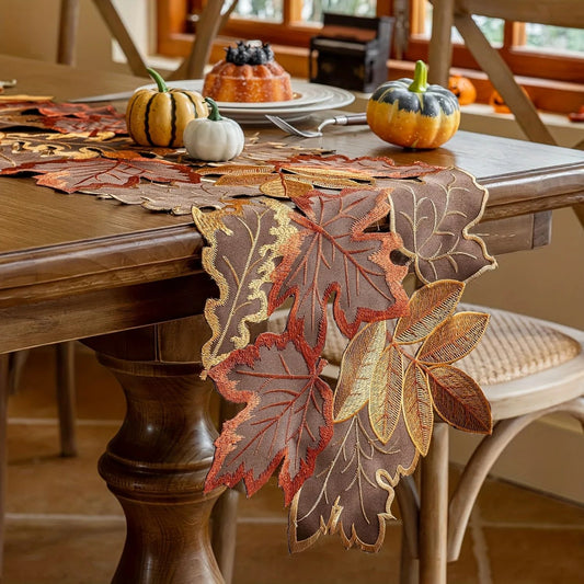 Autumn Maple Leaf Table Runner – Rustic Farmhouse Thanksgiving Table Decor