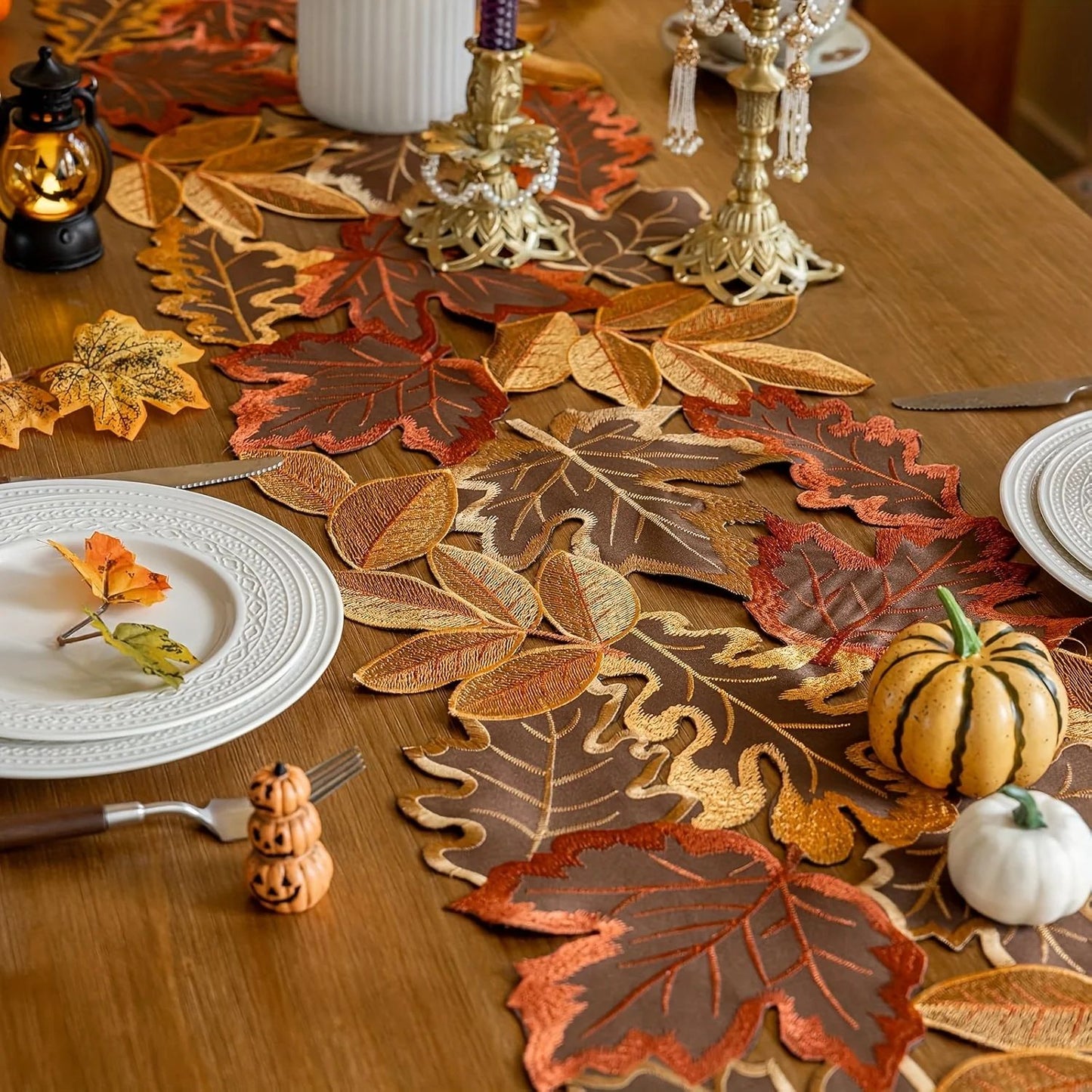 Autumn Maple Leaf Table Runner – Rustic Farmhouse Thanksgiving Table Decor