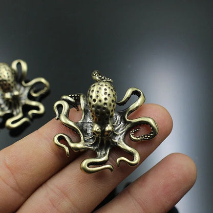 Brass Octopus Figurine Mini Sea Animal Desk Decor Tea Pet Ornament