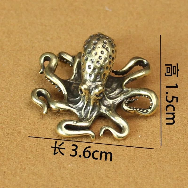 Brass Octopus Figurine Mini Sea Animal Desk Decor Tea Pet Ornament