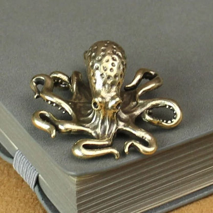 Brass Octopus Figurine Mini Sea Animal Desk Decor Tea Pet Ornament