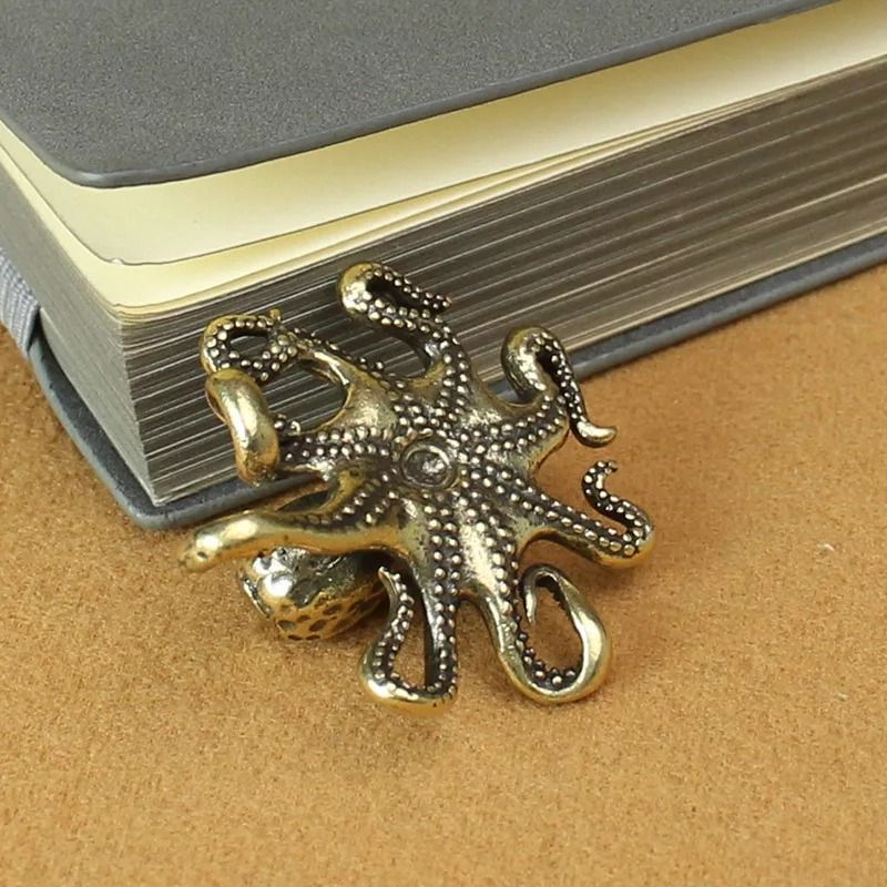 Brass Octopus Figurine Mini Sea Animal Desk Decor Tea Pet Ornament