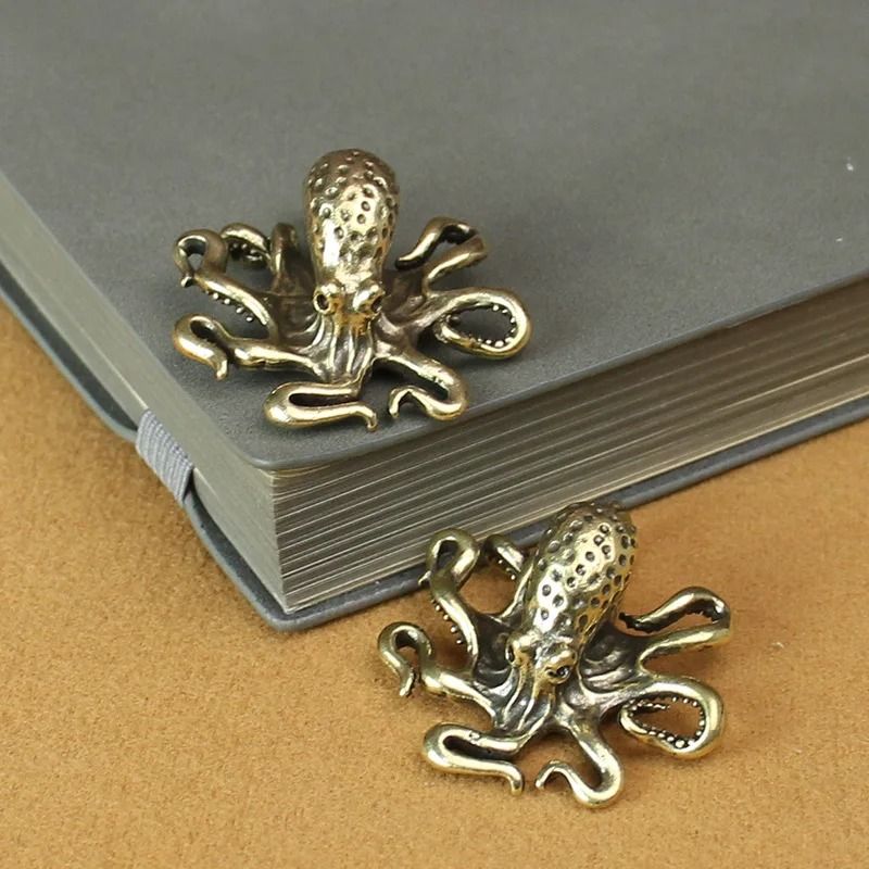 Brass Octopus Figurine Mini Sea Animal Desk Decor Tea Pet Ornament
