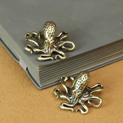 Brass Octopus Figurine Mini Sea Animal Desk Decor Tea Pet Ornament