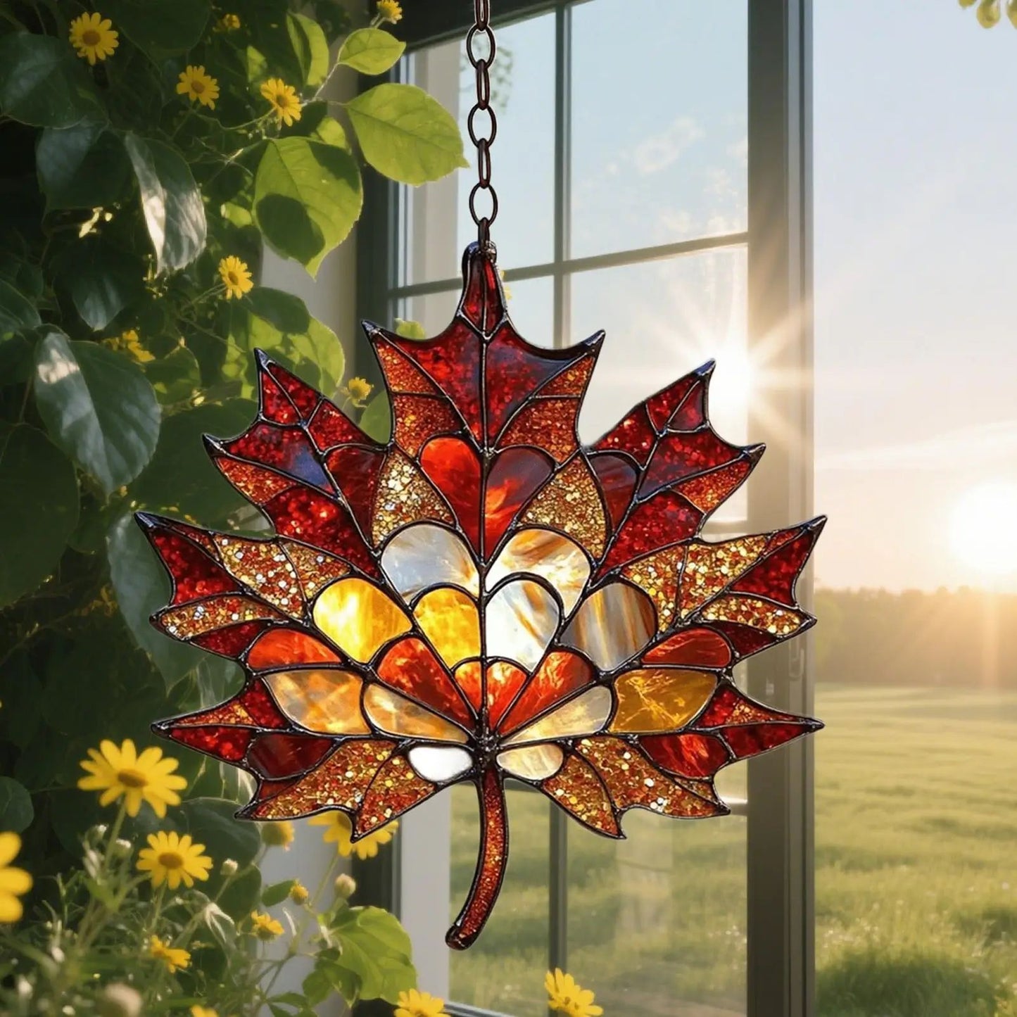 Maple Leaf Suncatcher Acrylic Window Hanging for Thanksgiving and Fall Decor