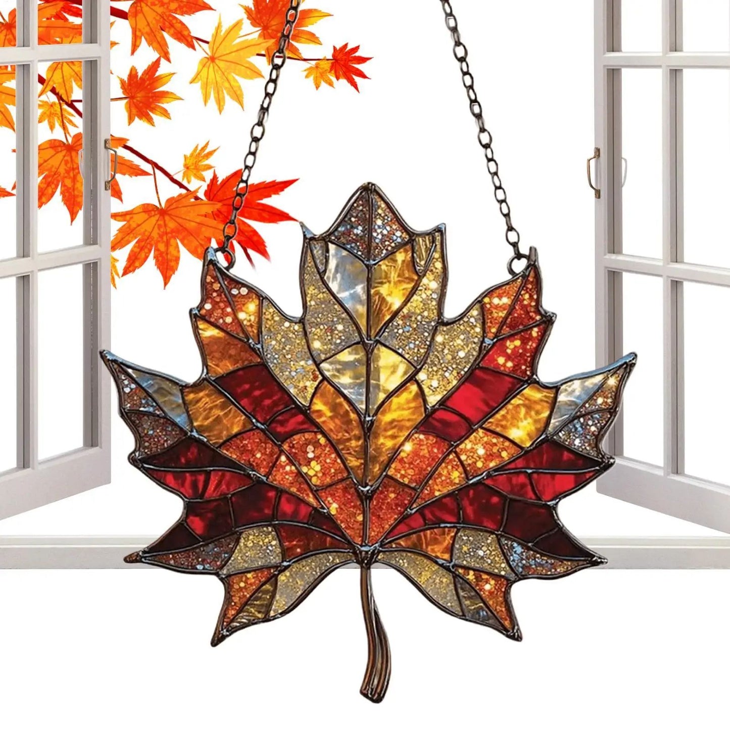 Maple Leaf Suncatcher Acrylic Window Hanging for Thanksgiving and Fall Decor